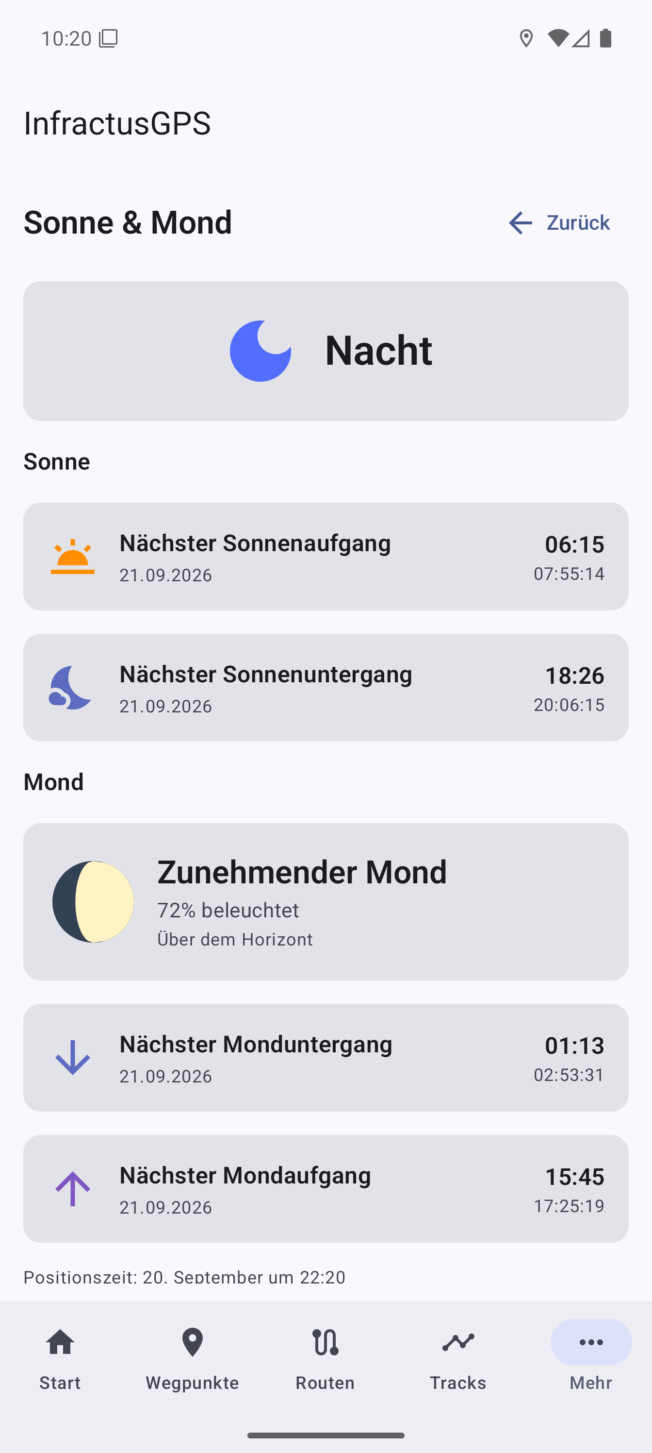 Sonnen- und Mondinformationen in InfractusGPS