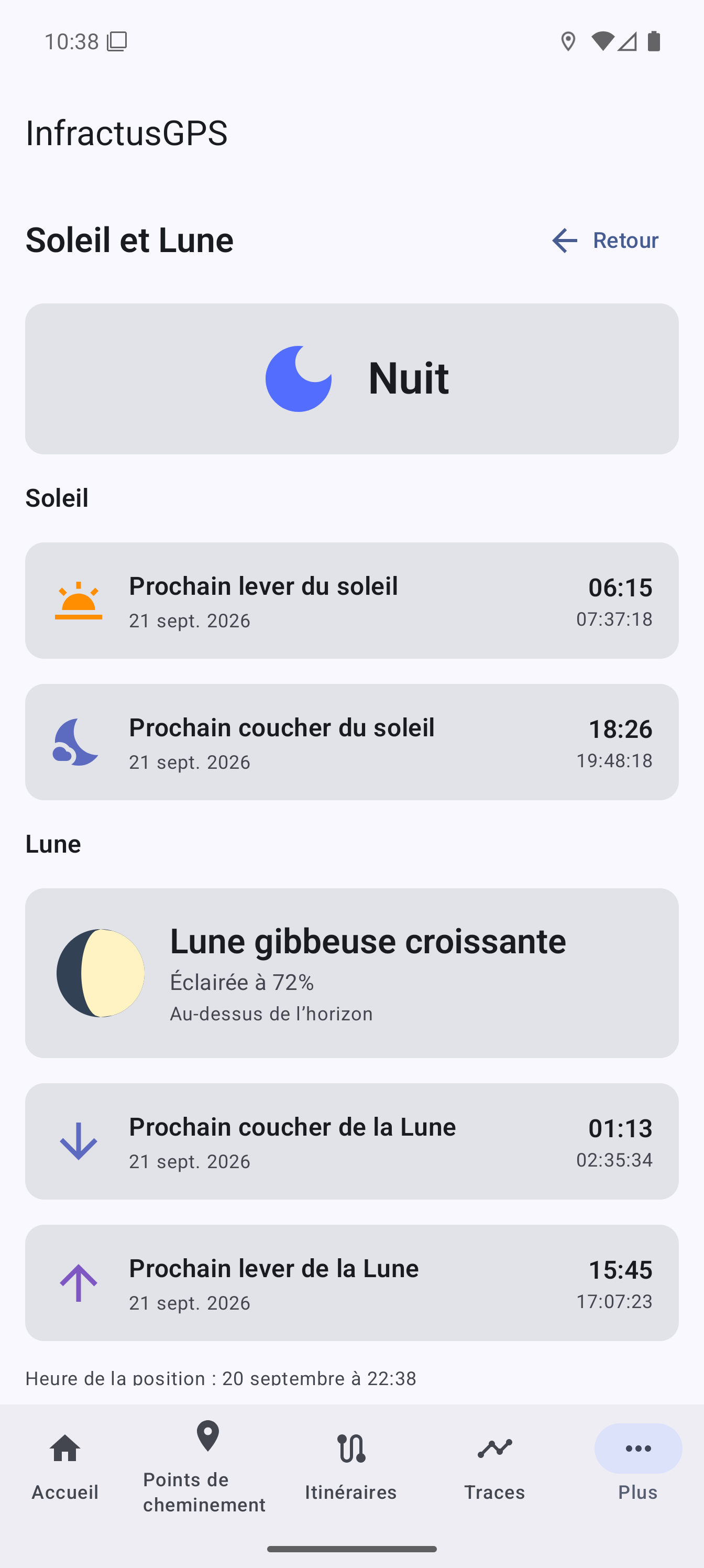 Informations sur le soleil et la lune